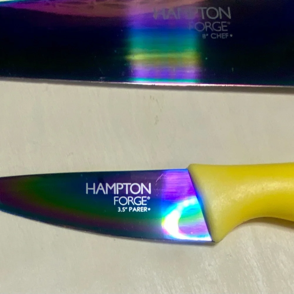 Rainbow Chef and Paring Knife Set -‎ Blue 8”Chef and 3.5” Paper Yellow
